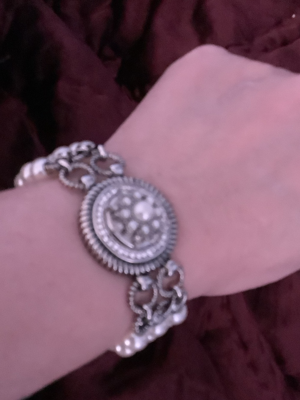 Pearl & Silver-Tone Floral Medallion Bracelet - Silver